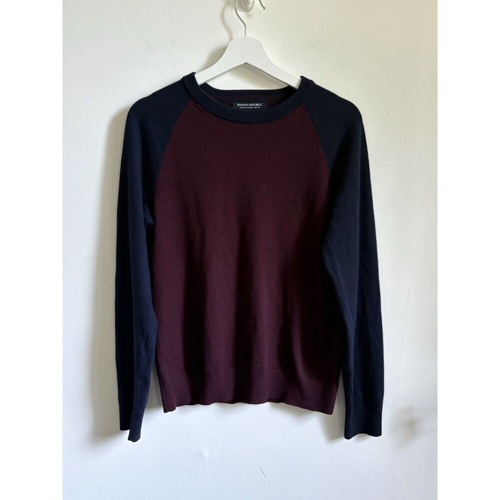 Banana Republic Italian Extra Fine Merino Wool Sweater Burgundy Blue Small Baruf